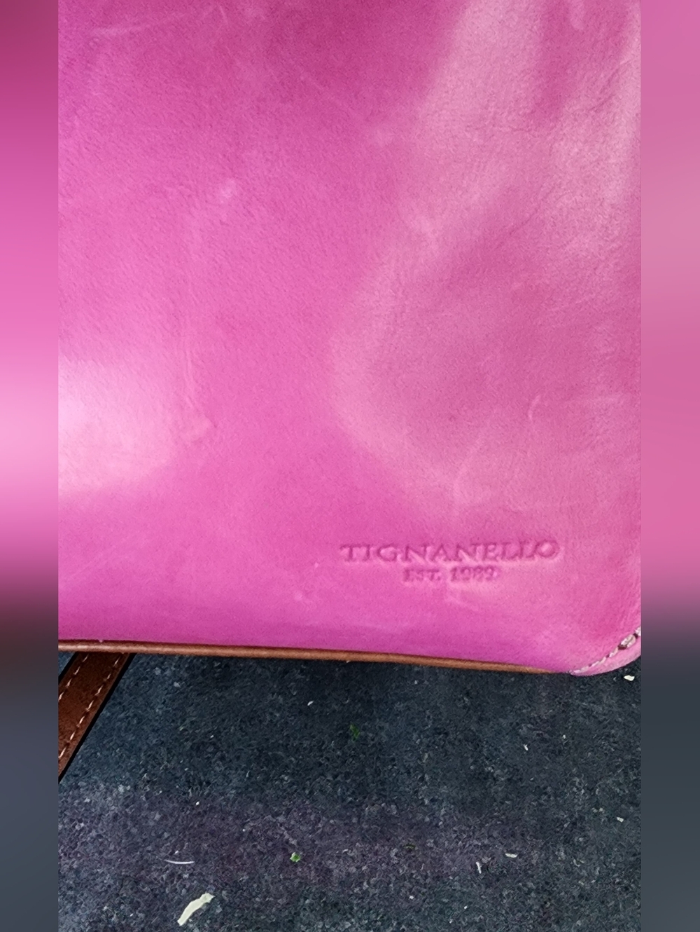 Tignanello Magenta Leather Crossbody with Brown Strap - Picture 2 of 8